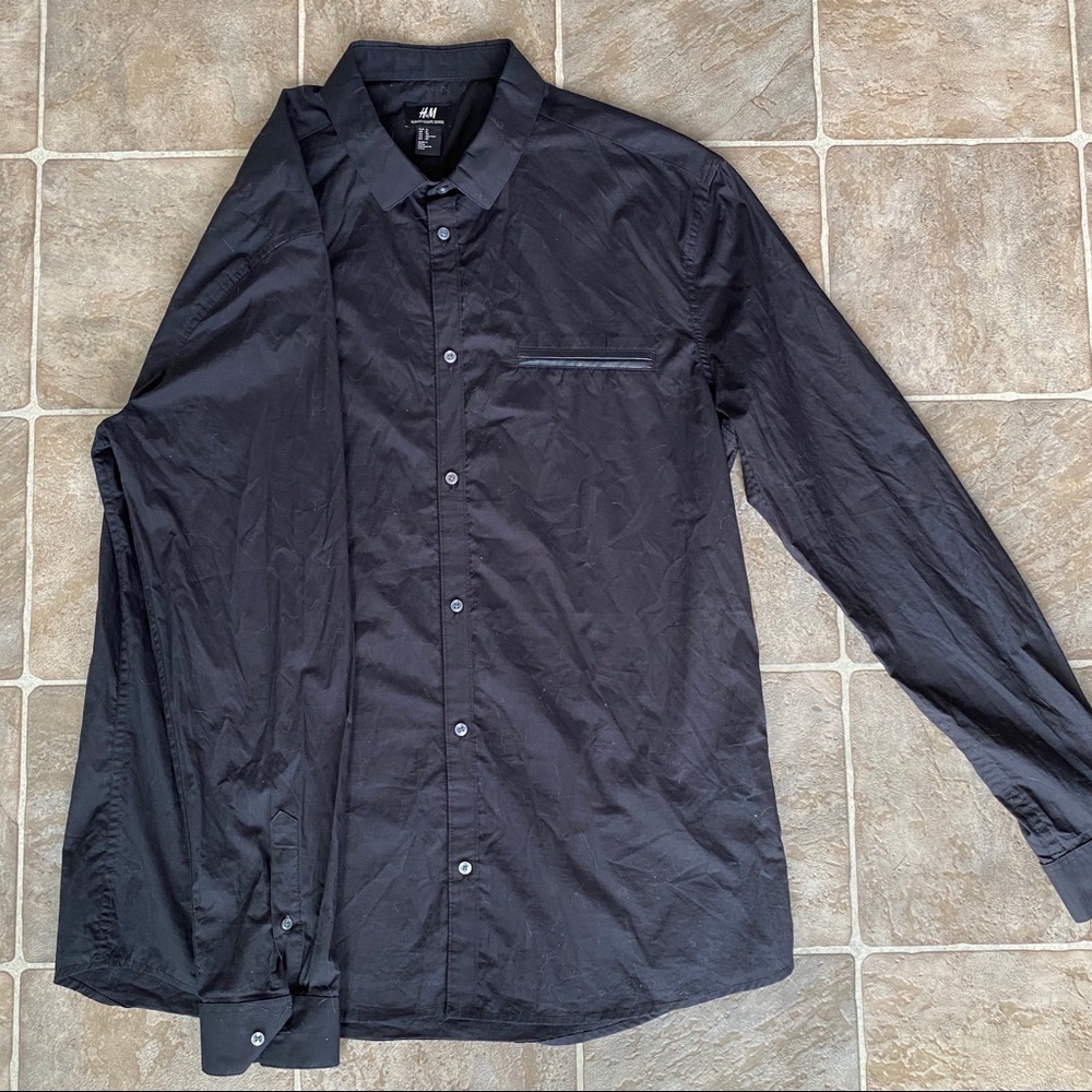 H&M dress black shirt with pleather detail.